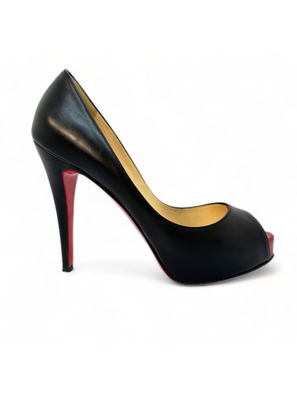 Christian Louboutin Very Prive 120 Leather Black Red EU 35.5 Peep Toe Pump Heel